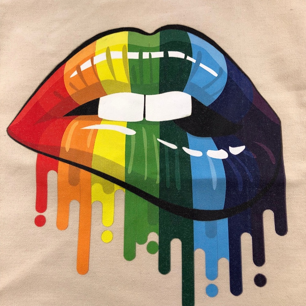NWT ExCused Rainbow Lips Canvas Tote Bag - Picture 3 of 4